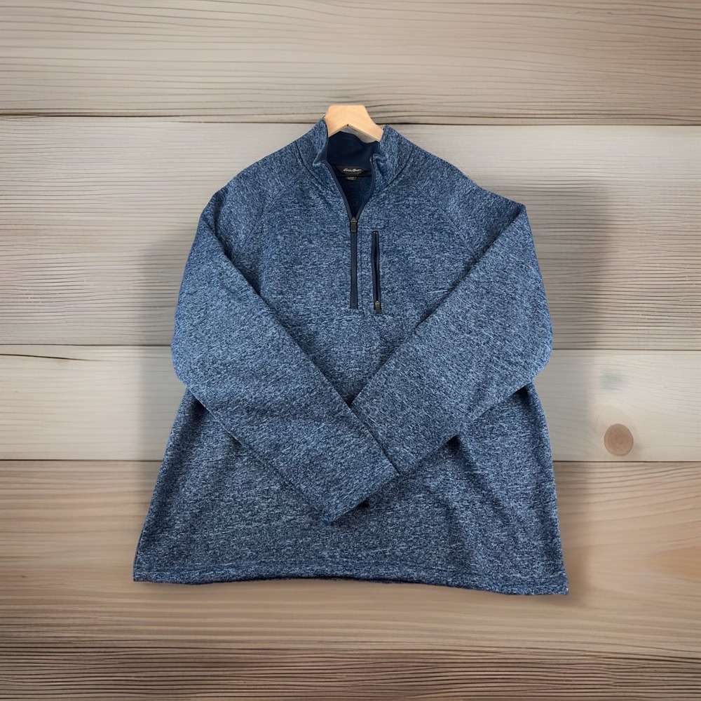 Eddie Bauer Men's XXL Quarter Zip Pullover Sweater Fleece Lined Blue Polyester